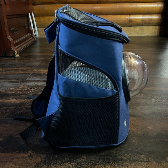 Navy Cat Bubble Backpack Cat Carrier, Polyester & Mesh w/Air Holes, 17"x14” - Picture 9 of 15